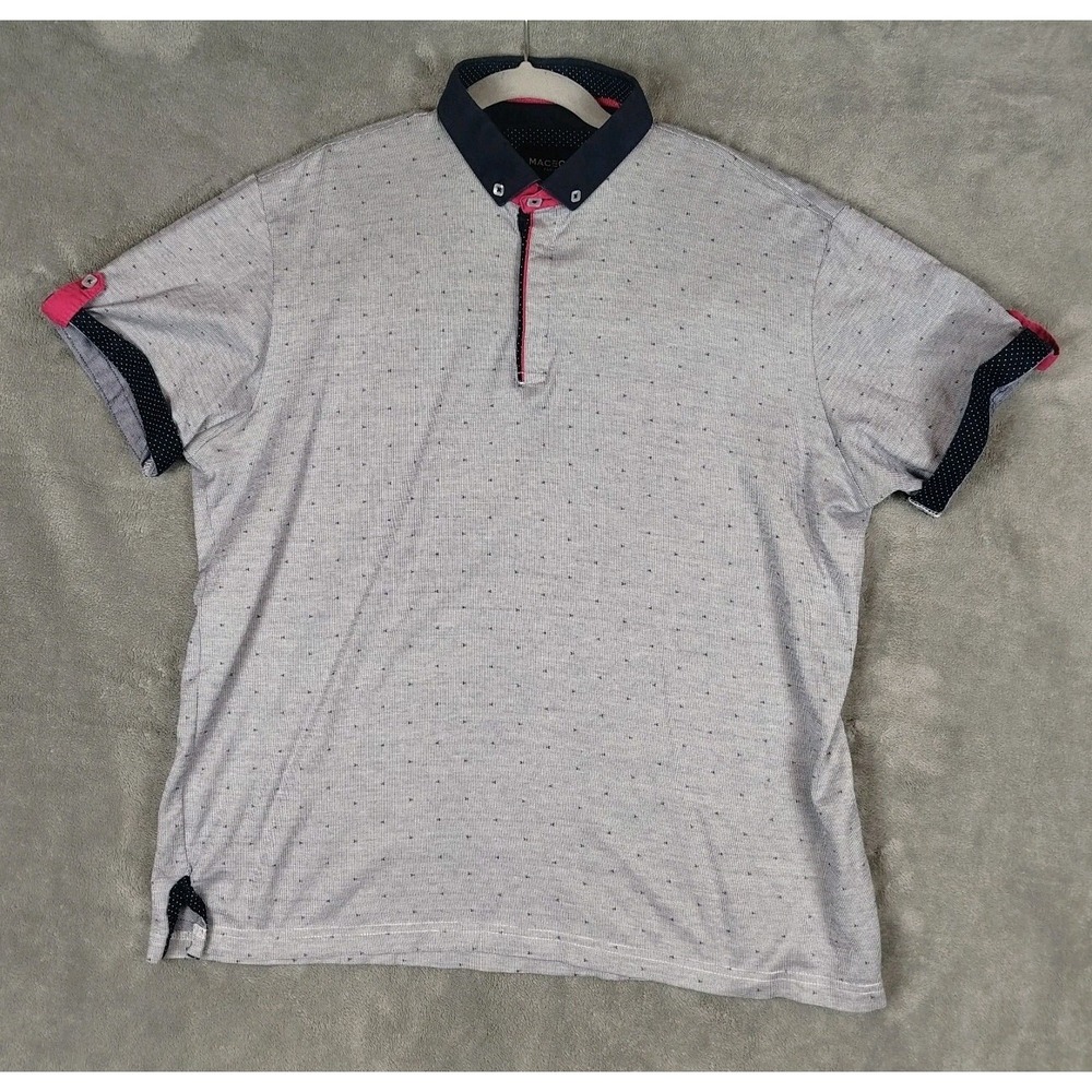 Maceoo Grey Heathered Shirt Mens XL Polo Blue Pink‎ Flip Collar Sleeve Square